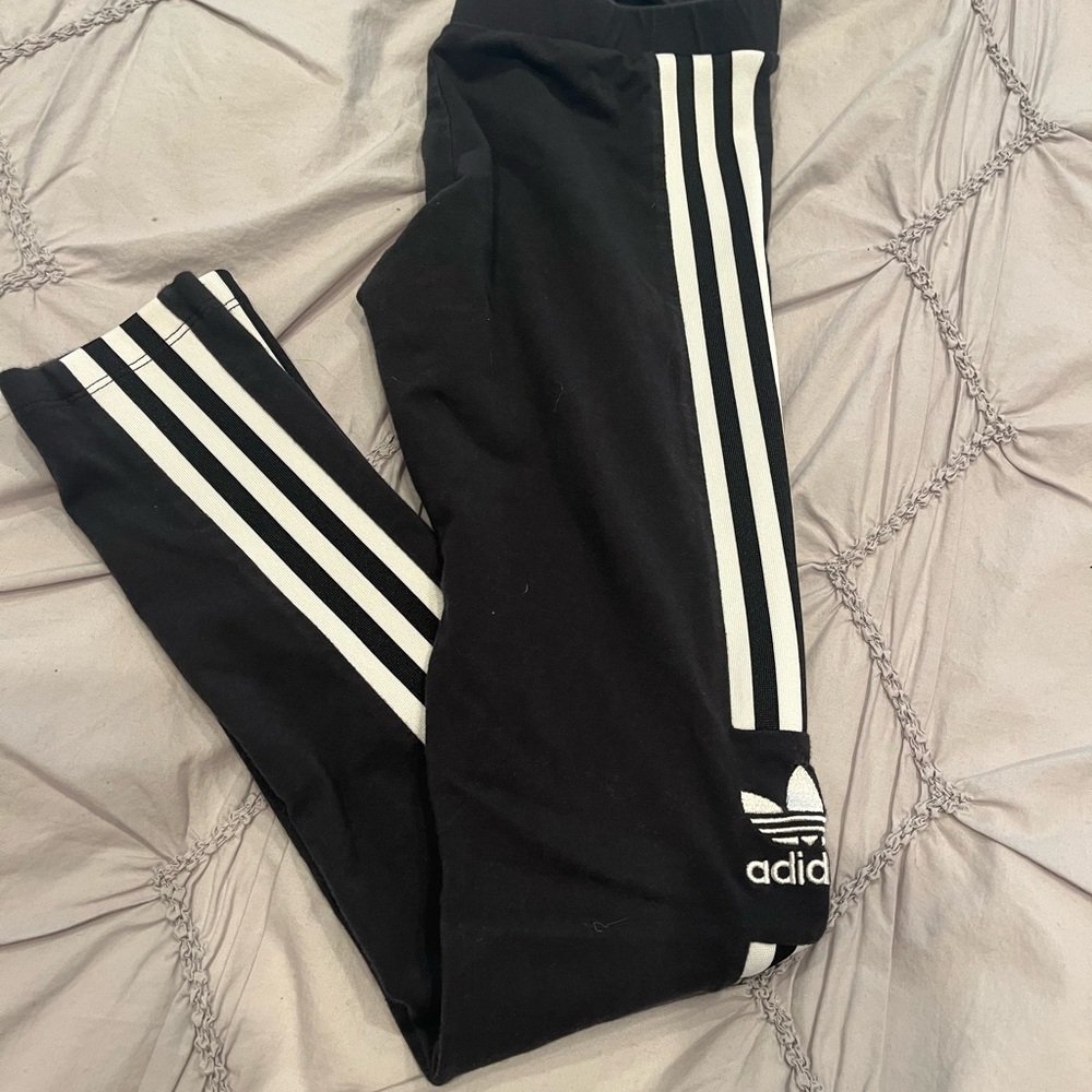 Adidas Womens Black Leggings with White Stripes